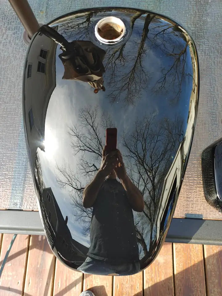 Tamco Paint Basecoat Factory Pack (HB9900 Jet Black) on Harley-Davidson Sportster Fuel Tank