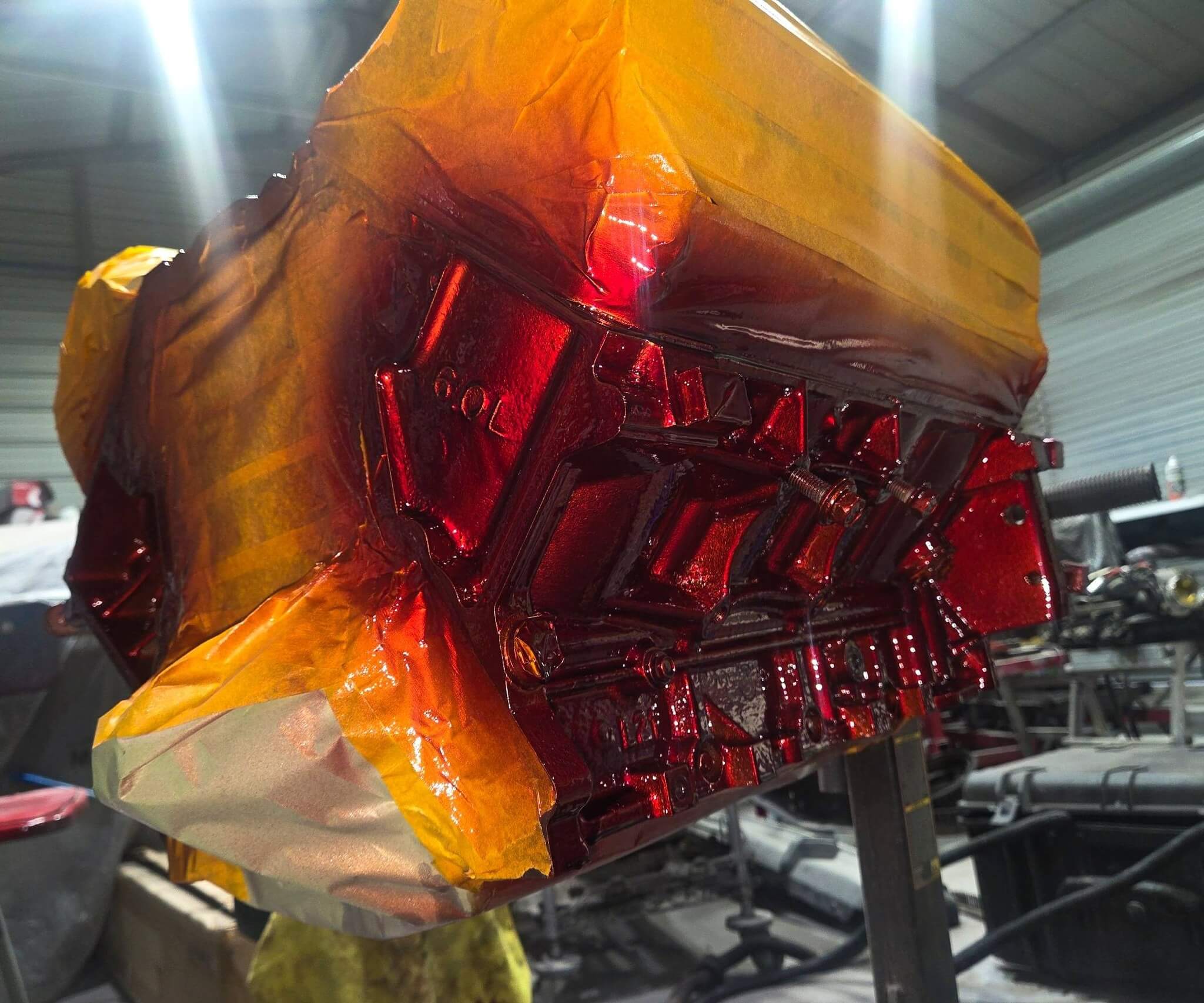 Tamco Paint OG Red Candy Concentrate on Engine Block