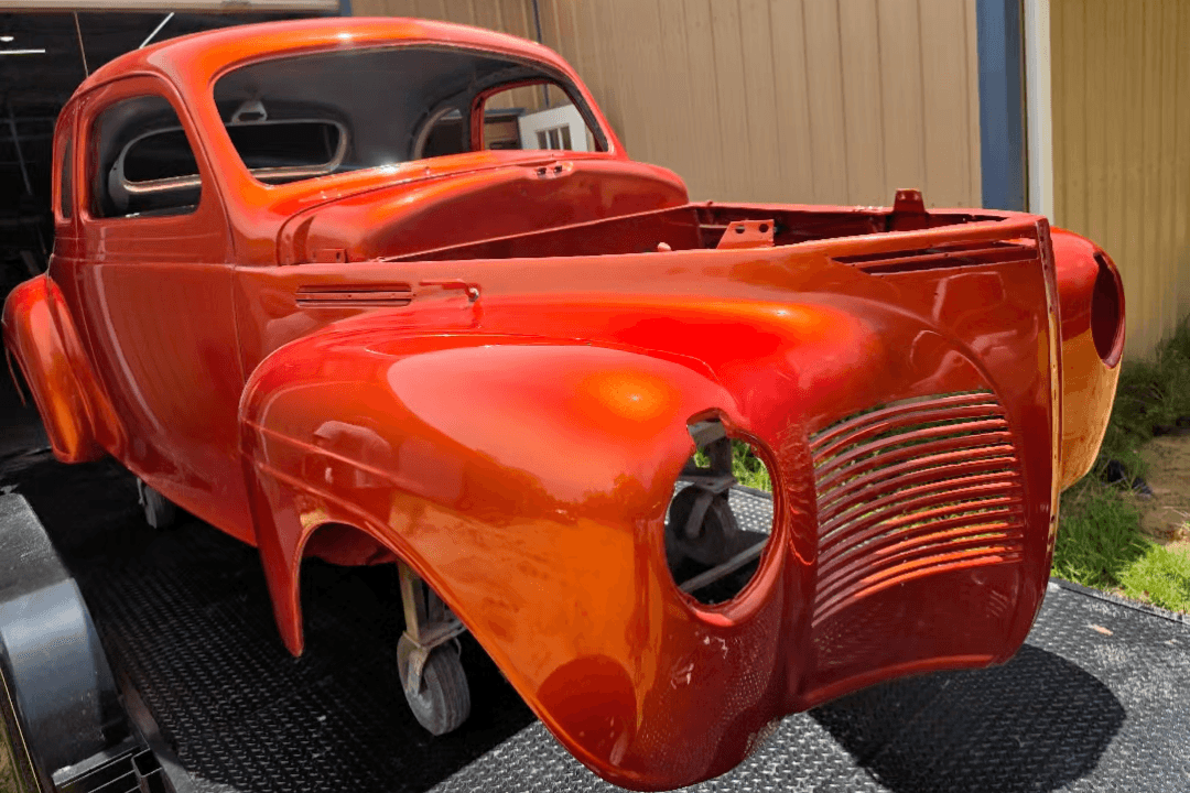 Tamco Paint Shocktop Orange on 1940 Plymouth