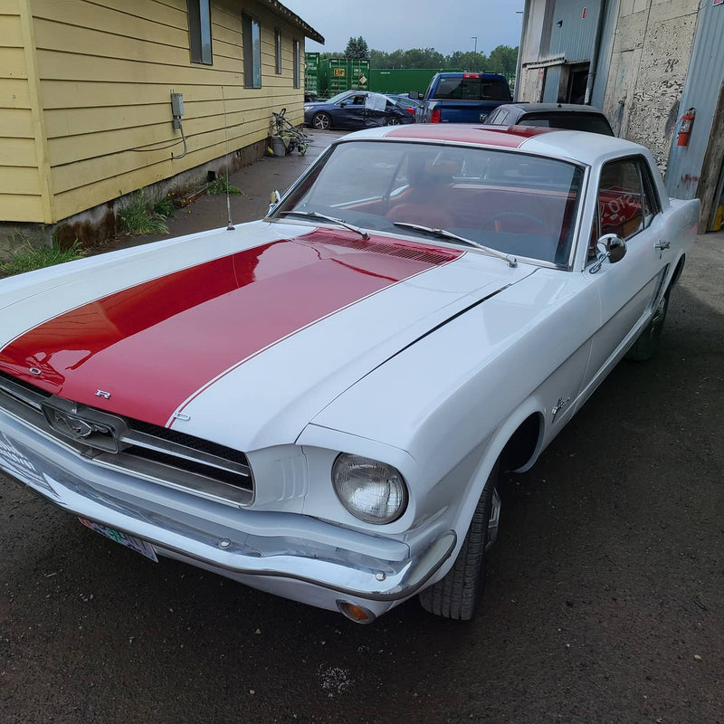 Tamco Paint Bright White and Rock-It-Red in 1965 Ford Mustang