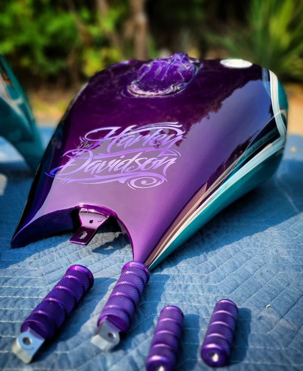 Tamco Paint Violette & Teal Time Candy Concentrate in Motorcycle Gas Tank 
