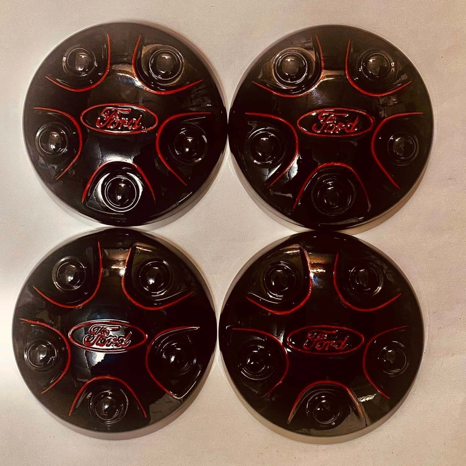 Tamco Paint Brush FX Pinstriping Lazer Red on Ford Hubcaps