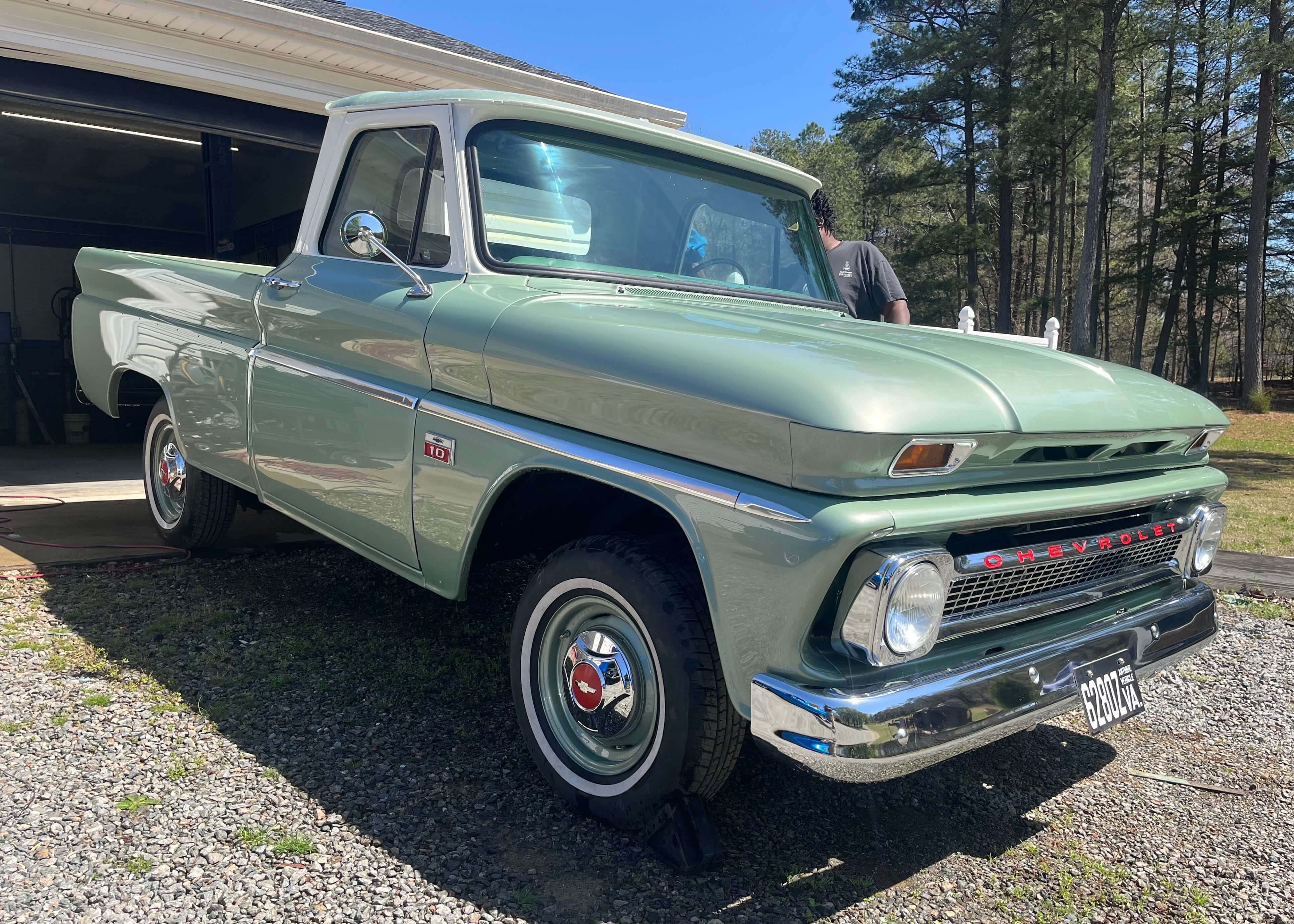 Tamco Paint GM Willow Green Metallic and Ford Wimbledon White on 1964 Chevrolet C10