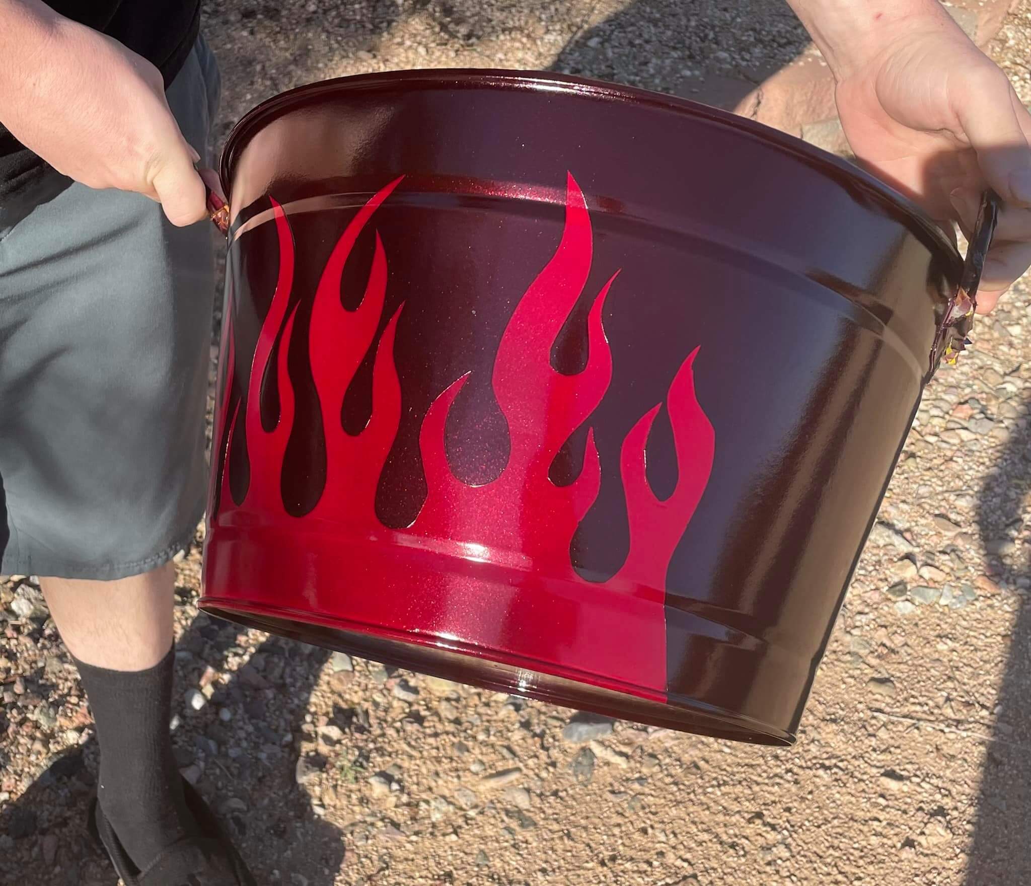 Tamco Paint OG Red Candy Pearl Basecoat on Metal Bucket