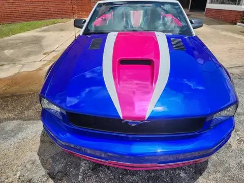 Freedom Blue with the Shade of pink and white ford Mustang