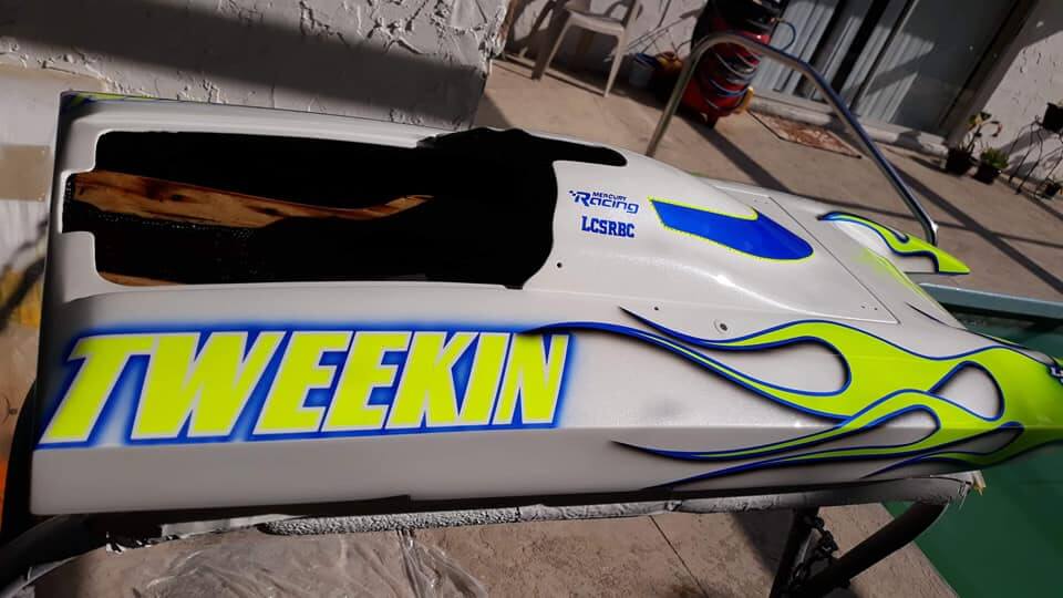 Tamco Paint Blue Nitrous on RC Catamaran Racing Boat Hull