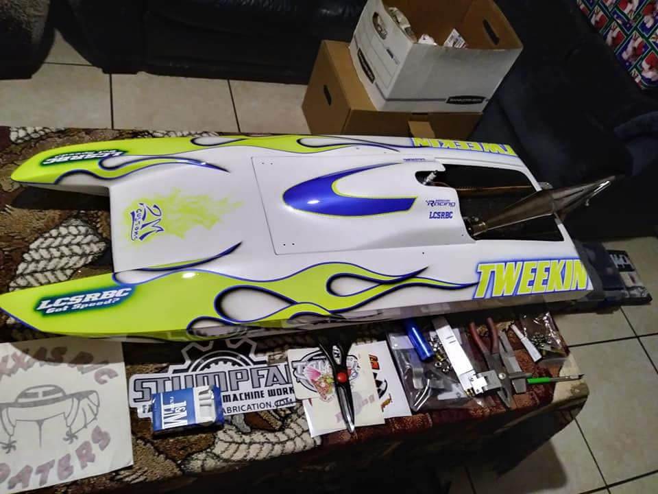 Tamco Paint Blue Nitrous on RC Catamaran Racing Boat Hull