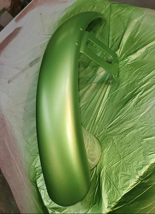 Tamco Paint Chrysler Green with Envy on Motorcycle Fender