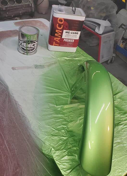 Tamco Paint Chrysler Green with Envy on Motorcycle Fender