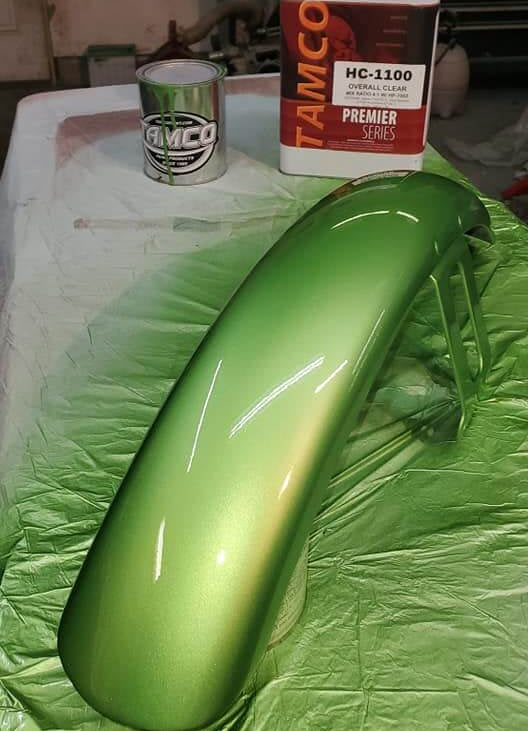 Tamco Paint Chrysler Green with Envy on Motorcycle Fender