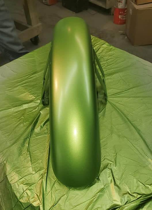 Tamco Paint Chrysler Green with Envy on Motorcycle Fender