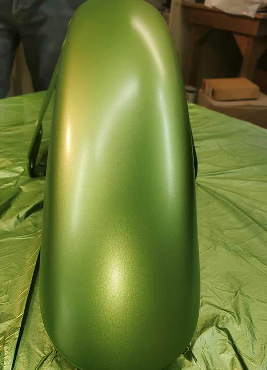 Tamco Paint Chrysler Green with Envy on Motorcycle Fender