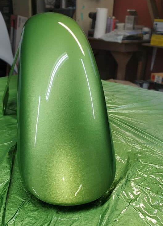 Tamco Paint Chrysler Green with Envy on Motorcycle Fender