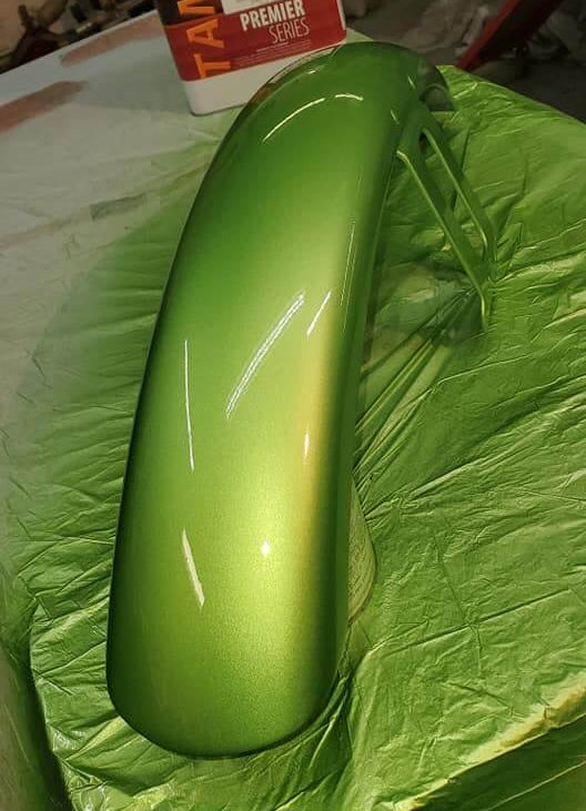 Tamco Paint Chrysler Green with Envy on Motorcycle Fender