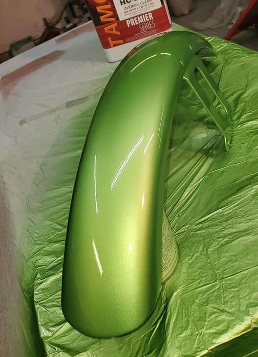 Tamco Paint Chrysler Green with Envy on Motorcycle Fender