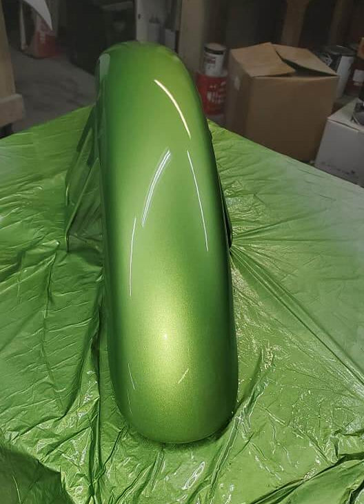 Tamco Paint Chrysler Green with Envy on Motorcycle Fender
