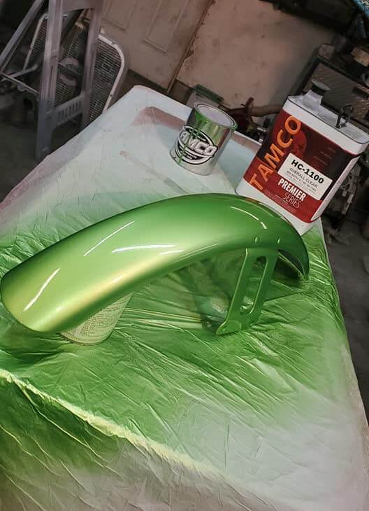 Tamco Paint Chrysler Green with Envy on Motorcycle Fender