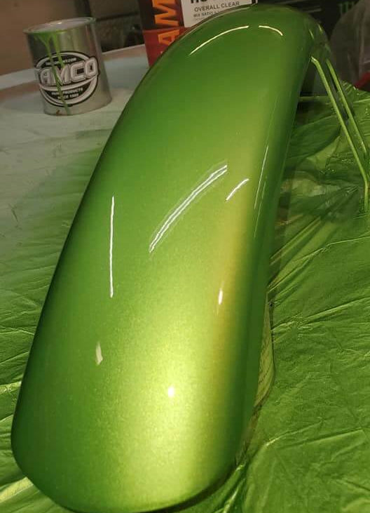 Tamco Paint Chrysler Green with Envy on Motorcycle Fender