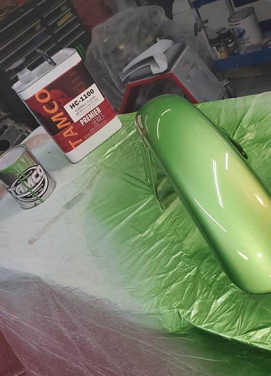 Tamco Paint Chrysler Green with Envy on Motorcycle Fender