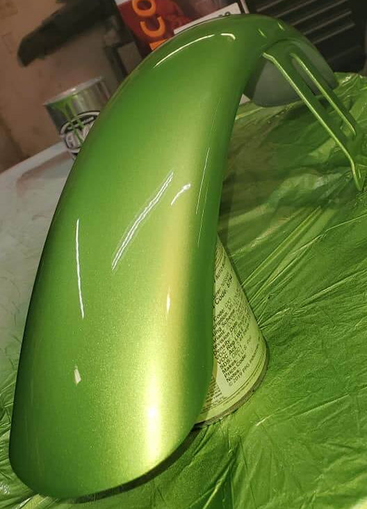 Tamco Paint Chrysler Green with Envy on Motorcycle Fender