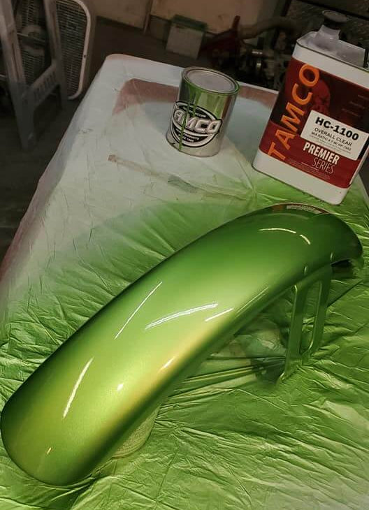 Tamco Paint Chrysler Green with Envy on Motorcycle Fender