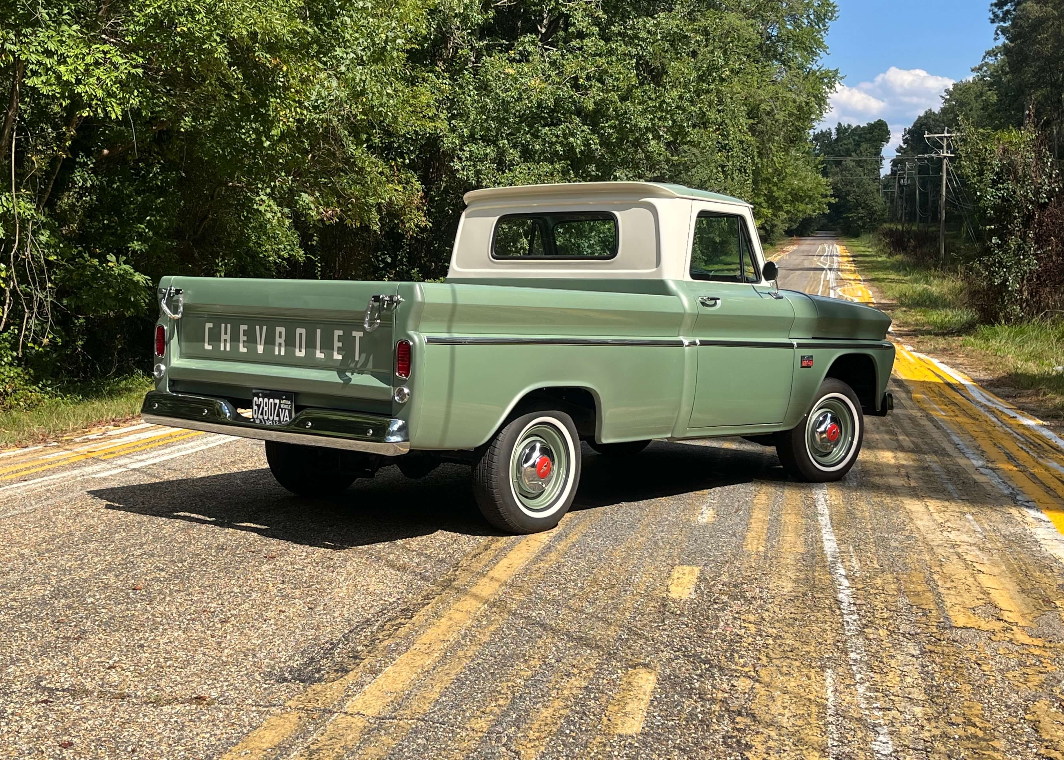 Tamco Paint GM Willow Green Metallic and Ford Wimbledon White on 1964 Chevrolet C10