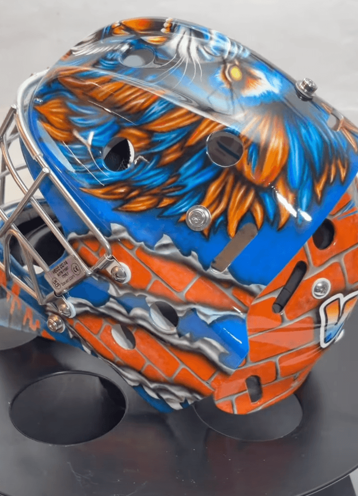 Tamco Paint HC9500 Hi-Speed Impact 30 Min Clearcoat Kit on Hockey Goalie Mask