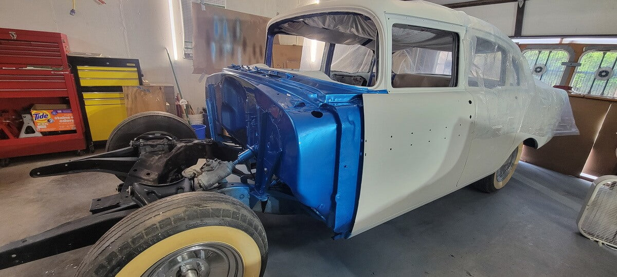 Tamco Paint Tamco Throwback Lemans Blue and Blizzard of Ozz Blue Pearl on 1956 Chevy