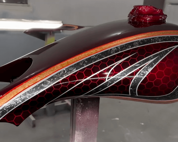 Tamco Paint OG Red CC and Cabernet Candy Pearl Basecoat on Motorcycle parts