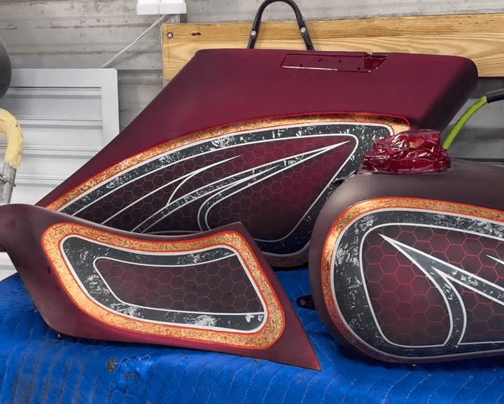 Tamco Paint OG Red CC and Cabernet Candy Pearl Basecoat on Motorcycle parts