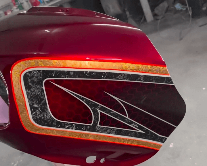 Tamco Paint OG Red CC and Cabernet Candy Pearl Basecoat on Motorcycle parts