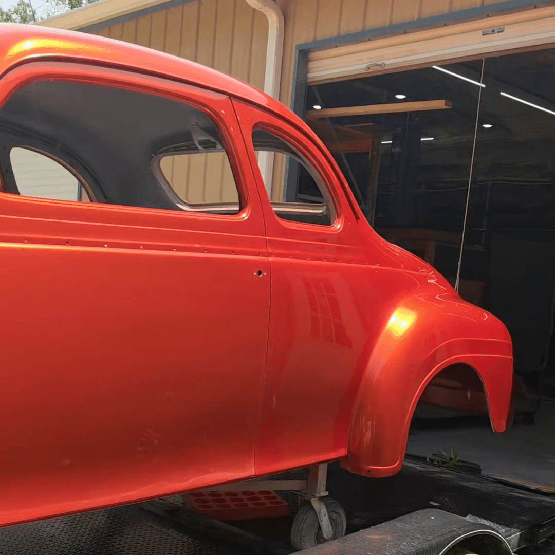 Tamco Paint Shocktop Orange on 1940 Plymouth