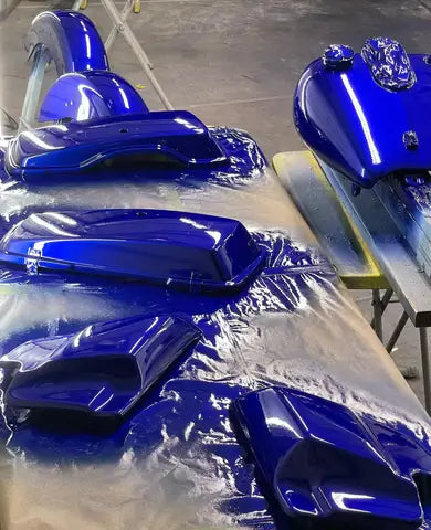 Tamco Paint SoCal Blue Candy Pearl Basecoat on Motorcycle Parts
