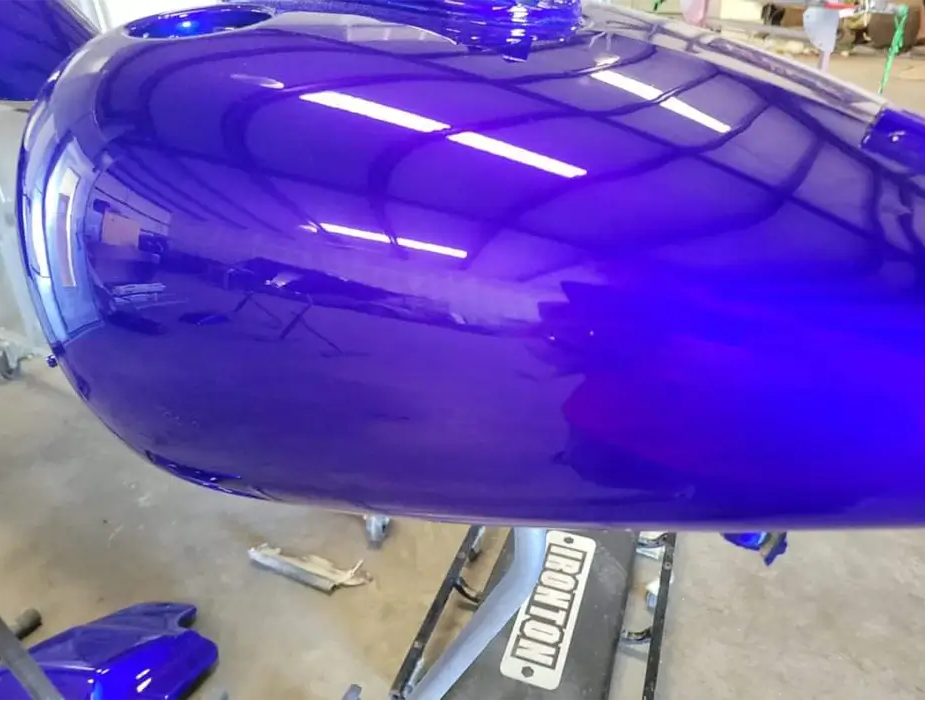 Tamco Paint SoCal Blue Candy Pearl Basecoat on Motorcycle Tank