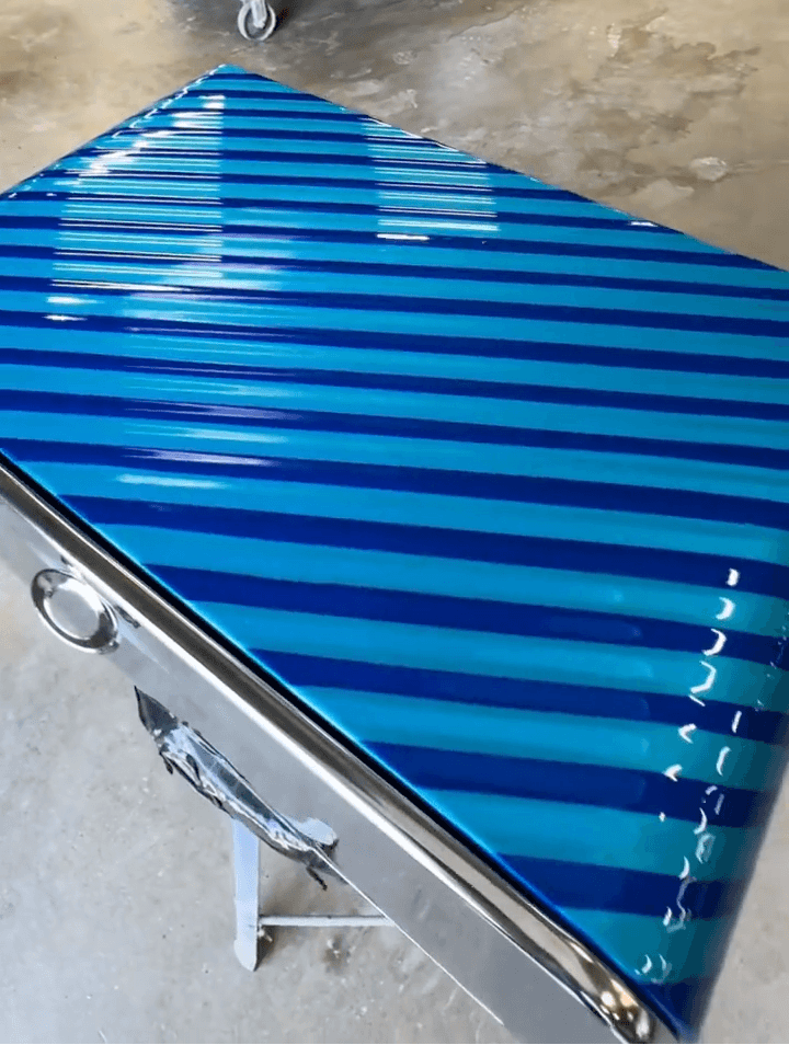 Tamco Paint SoCal Blue & Monaco Candy Concentrate on 50s Style Bread Box