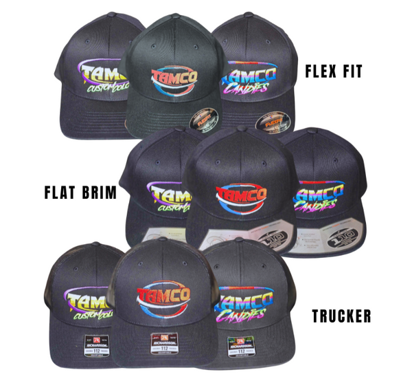 Tamco Embroidered Hats Flex Fit, Flat Brim, Trucker