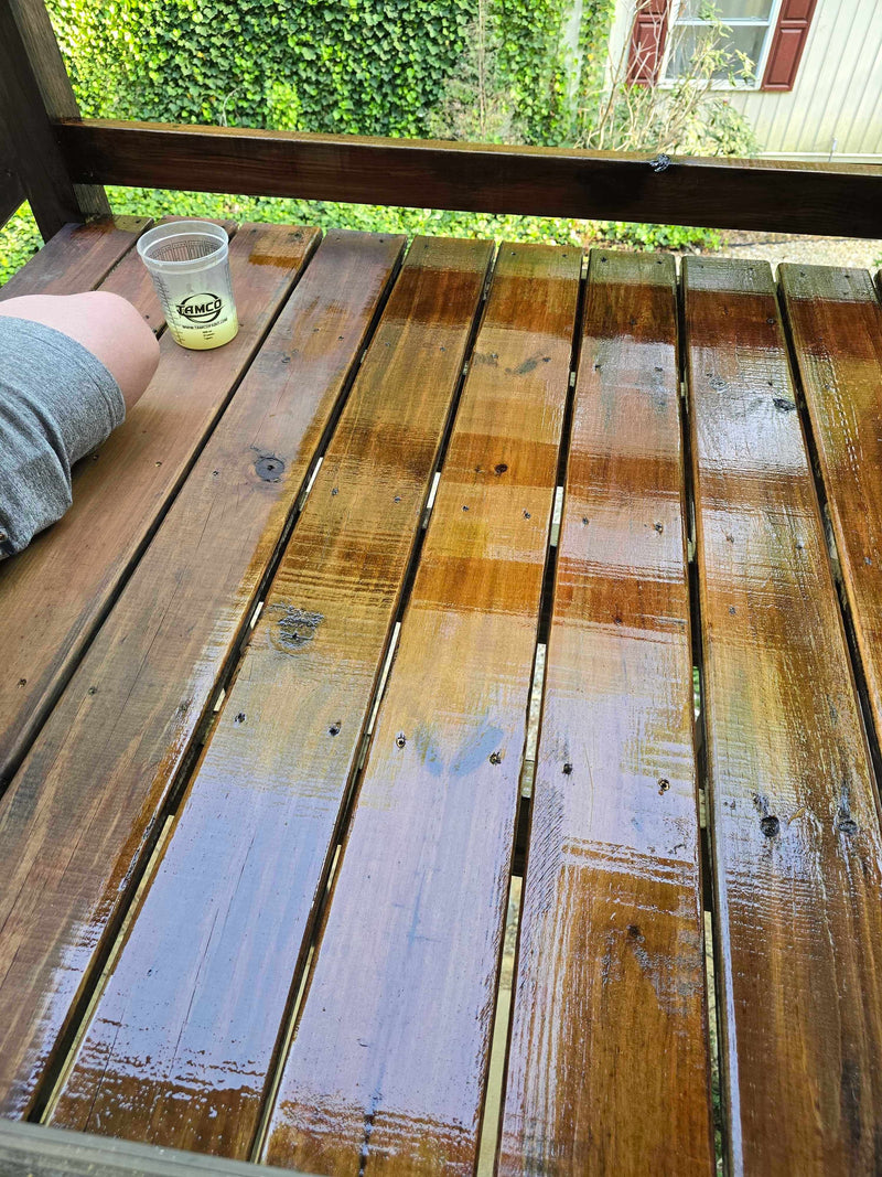 Tamco Paint Woodland Stain on Wooden Stairs